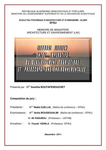 Littoral Jijelien entre impératifs du développement touristique et préoccupation environnementales Littoral Jijelien entre impératifs du développement touristique et préoccupation environnementales