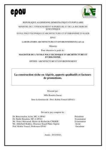 La Construction sèche en Algérie, apports qualitatifs et facteurs de promotions La Construction sèche en Algérie, apports qualitatifs et facteurs de promotions