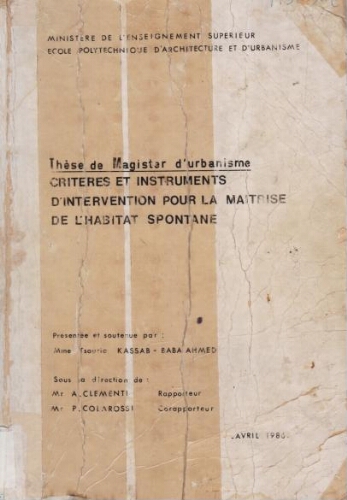 Critères et instruments d'intervention pour la maitrise de l'habitat spontané Critères et instruments d'intervention pour la maitrise de l'habitat spontané