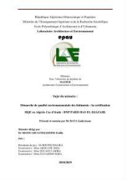 Démarche de qualité environnementale des bâtiments: la certification HQE en Algerie Démarche de qualité environnementale des bâtiments: la certification HQE en Algerie