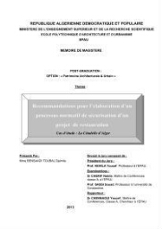 Recommandations pour l'élaboration d'un processus normatif de sécurisationd d'un projet de restauration . Recommandations pour l'élaboration d'un processus normatif de sécurisationd d'un projet de restauration .