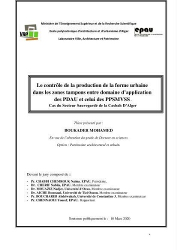 Le Contrôle de la production de la forme urbaine dans les zones tampons entre domaine d’application des PDAU et celui des PPSMVSS Le Contrôle de la production de la forme urbaine dans les zones tampons entre domaine d’application des PDAU et celui des PPSMVSS