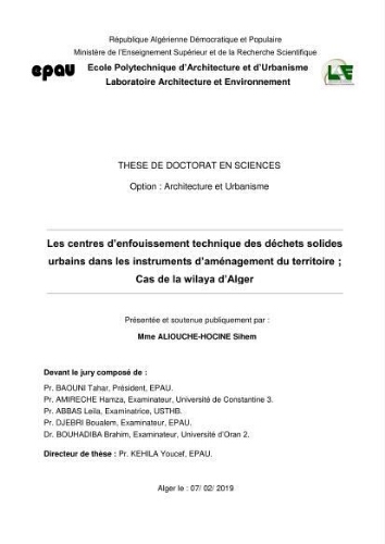 Les Centres d'enfouissement technique des déchets solides urbains dans les instruments d'aménagement du territoire Les Centres d'enfouissement technique des déchets solides urbains dans les instruments d'aménagement du territoire