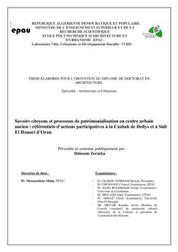 Savoirs citoyens et processus de patrimonialisation en centre urbain ancien Savoirs citoyens et processus de patrimonialisation en centre urbain ancien