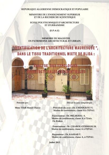 Identification de l'architecture mauresque , dans le tissu traditionnel mixte de Blida Identification de l'architecture mauresque , dans le tissu traditionnel mixte de Blida