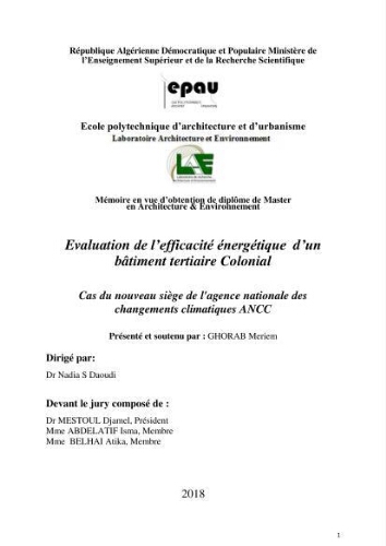 Évaluation de l'efficacité énergétique d'un bâtiment tertiaire colonial Évaluation de l'efficacité énergétique d'un bâtiment tertiaire colonial