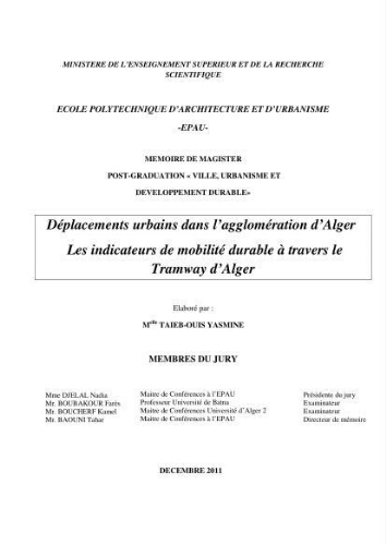 Déplacements urbains dans l'agglomération d'Alger Déplacements urbains dans l'agglomération d'Alger