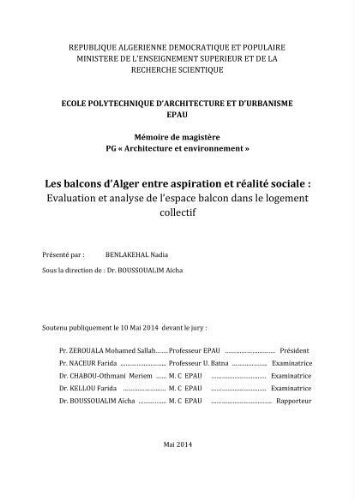 Les Balcons d'Alger entre aspiration et réalité sociale Les Balcons d'Alger entre aspiration et réalité sociale