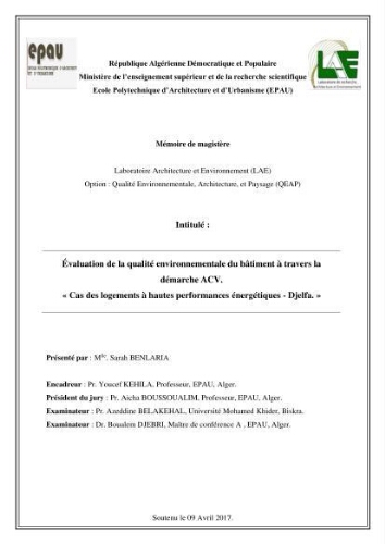 Evaluation de la qualité environnemlentale du batiment à travers la démarche ACV. Evaluation de la qualité environnemlentale du batiment à travers la démarche ACV.