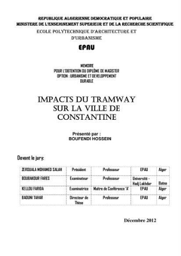 Impacts du tramway sur la ville de Constantine Impacts du tramway sur la ville de Constantine