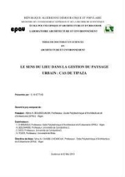 Le Sens du lieu dans la gestion du paysage urbain Le Sens du lieu dans la gestion du paysage urbain