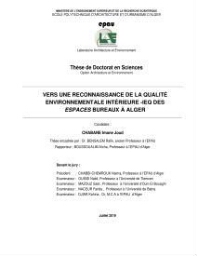 Vers une reconnaissance de la qualité environnementale intérieure-IEQ des espaces bureaux à Alger Vers une reconnaissance de la qualité environnementale intérieure-IEQ des espaces bureaux à Alger