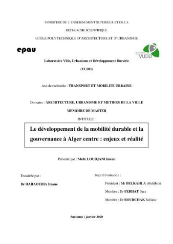 Le Développement de la mobilité durable et la gouvernance à Alger centre Enjeux et réalité Le Développement de la mobilité durable et la gouvernance à Alger centre Enjeux et réalité