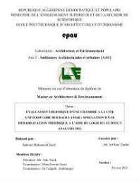 Evaluation thermique d'une chambre a la cité universitaire Bouraoui Amar Evaluation thermique d'une chambre a la cité universitaire Bouraoui Amar