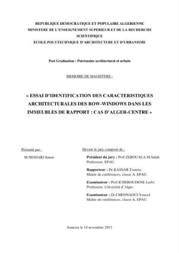 Essai d'identification des caracteristiques architecturales des Bow-Windows dans les immeubles de rapport Essai d'identification des caracteristiques architecturales des Bow-Windows dans les immeubles de rapport
