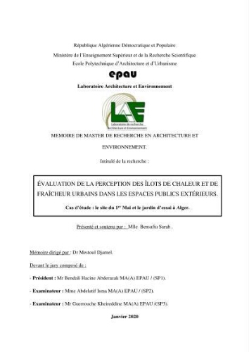 Évaluation de la perception des îlots de chaleur et de fraîcheur urbains dans les espaces publics extérieurs Évaluation de la perception des îlots de chaleur et de fraîcheur urbains dans les espaces publics extérieurs