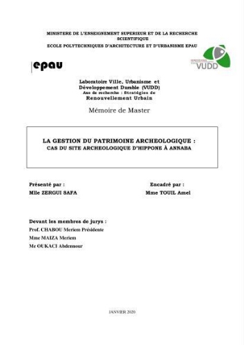 La Gestion du patrimoine archéologique La Gestion du patrimoine archéologique