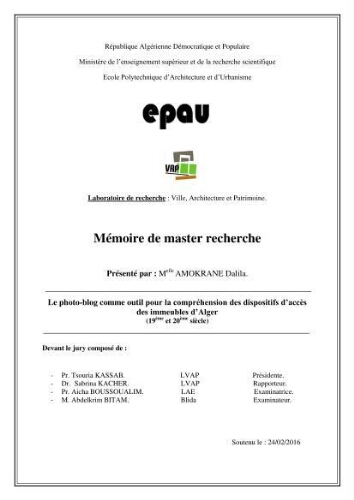 Le photo-blog comme outil pour la compréhension des dispositifs d'acces des immeubles d'Alger. Le photo-blog comme outil pour la compréhension des dispositifs d'acces des immeubles d'Alger.