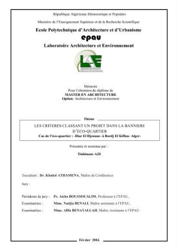 Les critères classant un projet dans la bannière d'éco-quartier Les critères classant un projet dans la bannière d'éco-quartier