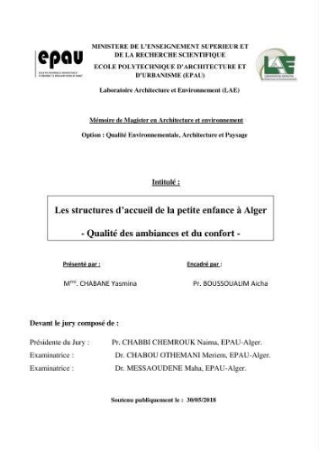 Les Structures d'accueil de la petite enfance à Alger Les Structures d'accueil de la petite enfance à Alger