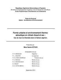 Forme urbaine et environnement thermo-aéraulique en climat chaud et sec Forme urbaine et environnement thermo-aéraulique en climat chaud et sec