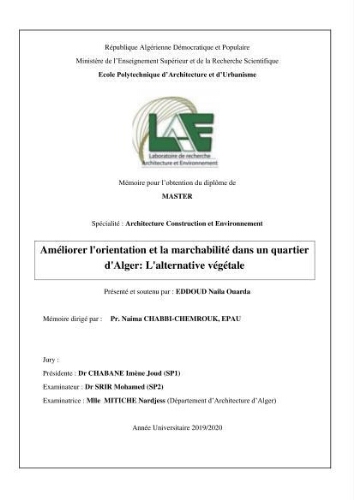 Améliorer l'orientation et la marchabilité dans un cartier d'Alger Améliorer l'orientation et la marchabilité dans un cartier d'Alger