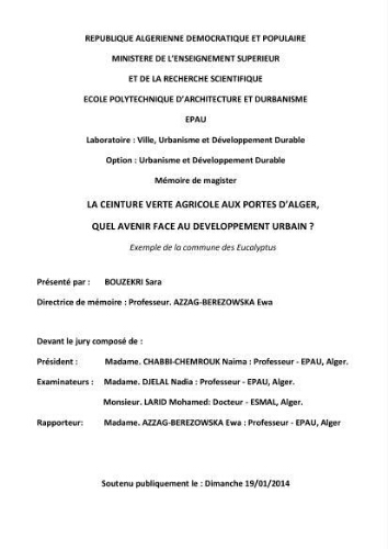 La Ceinture verte agricole aux portes d'alger , quel avenir face au developpement urbain ? La Ceinture verte agricole aux portes d'alger , quel avenir face au developpement urbain ?