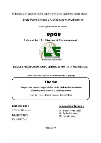L'impact des toitures végétalisées sur le confort thermique des bâtiments sous un climat méditerranéen L'impact des toitures végétalisées sur le confort thermique des bâtiments sous un climat méditerranéen