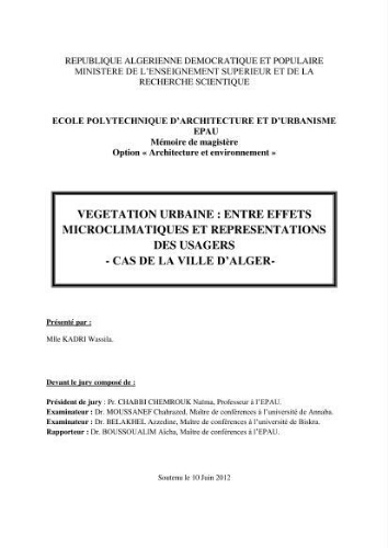 Végétation urbaine : Entre effets micro climatiques et représentations des usagers Végétation urbaine : Entre effets micro climatiques et représentations des usagers