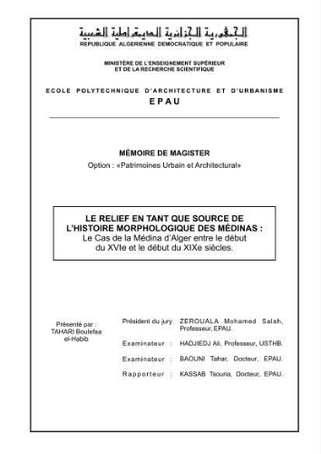 Le relief en tant quesource de l'histoire morphologique des Médinas Le relief en tant quesource de l'histoire morphologique des Médinas