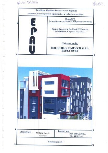 Bibliothèque municipale a Bâb El Oued. Bibliothèque municipale a Bâb El Oued.