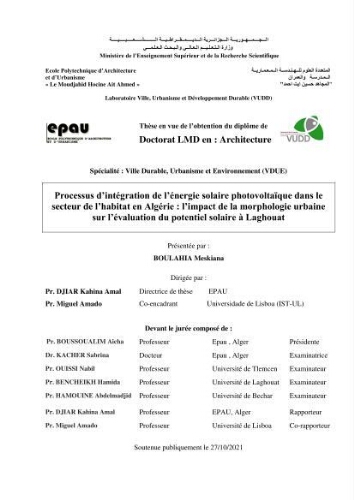 Processus d'intégration de l'énergie solaire photovoltaïque dans le secteur de l'habitat en Algérie Processus d'intégration de l'énergie solaire photovoltaïque dans le secteur de l'habitat en Algérie