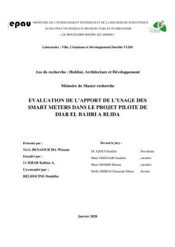 Evaluation de l'apport de l'usage des smart meters dans le projet pilote de Diar El Bahri à Blida Evaluation de l'apport de l'usage des smart meters dans le projet pilote de Diar El Bahri à Blida
