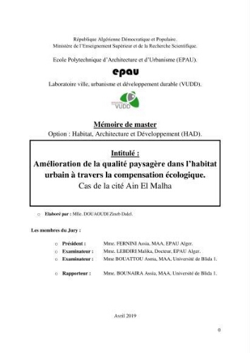 Amélioration de la qualité paysagère dans l'habitat urbain à travers la compensation écologique Amélioration de la qualité paysagère dans l'habitat urbain à travers la compensation écologique