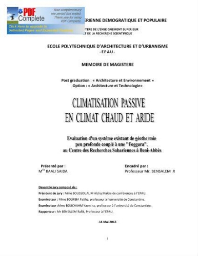 Climatisation passive en climat chaud et aride Climatisation passive en climat chaud et aride