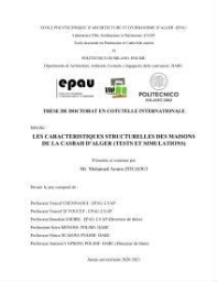 Les Caractéristiques structurelles des maisons de la Casbah d'Alger ( Tests et simulations) Les Caractéristiques structurelles des maisons de la Casbah d'Alger ( Tests et simulations)