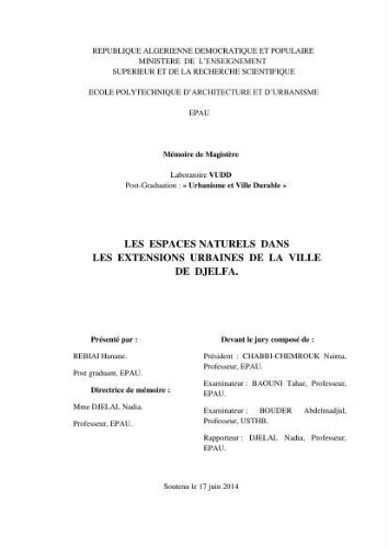 Les Espaces naturels dans les extensions urbaines de la ville de Djelfa. Les Espaces naturels dans les extensions urbaines de la ville de Djelfa.