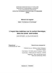 L'impact des matériaux sur le confort thermique , dans les zones semi-arides L'impact des matériaux sur le confort thermique , dans les zones semi-arides