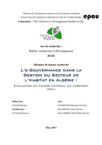 L'e-gouvernances dans la gestion du secteur de l'habitat en Algérie: L'e-gouvernances dans la gestion du secteur de l'habitat en Algérie: