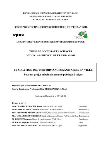 Evaluation des performances sanitaires en ville Evaluation des performances sanitaires en ville