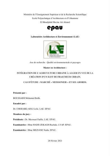 Intégration de l'architecture urbaine a Alger en vue de la création d'un îlot de fraîcheur urbain Intégration de l'architecture urbaine a Alger en vue de la création d'un îlot de fraîcheur urbain