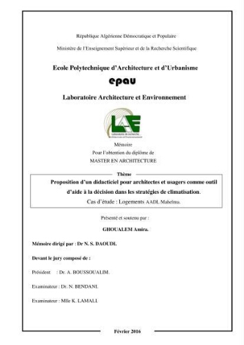 Proposition d'un didacticiel pour architectes et usagers comme outil d'aide a la décision dans les stratégies de climatisation. Proposition d'un didacticiel pour architectes et usagers comme outil d'aide a la décision dans les stratégies de climatisation.