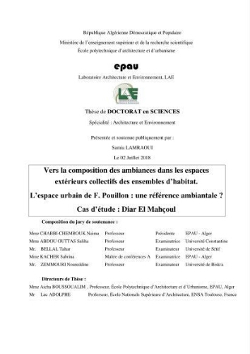Vers la composition des ambiances dans les espaces extérieurs collectifs des ensembles d'habitat Vers la composition des ambiances dans les espaces extérieurs collectifs des ensembles d'habitat