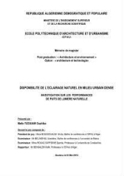 Disponibilite de l'eclairage naturel en milieu urbain dense Disponibilite de l'eclairage naturel en milieu urbain dense