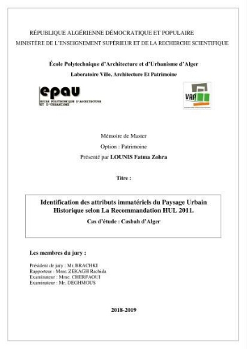 Identification des immatériels du paysage urbain historique selon la recommandation HUL 2011 Identification des immatériels du paysage urbain historique selon la recommandation HUL 2011