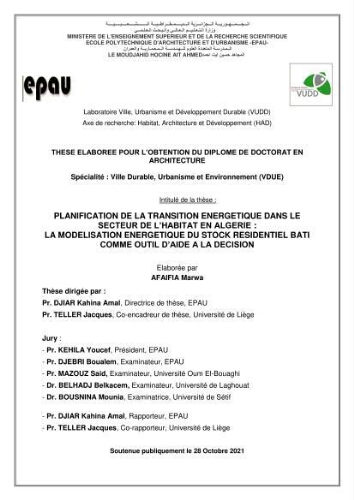 Planification de la transition énergétique dans le secteur de l'habitat en Algérie Planification de la transition énergétique dans le secteur de l'habitat en Algérie