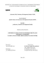 Critères d'attractivité économique des places publiques algéroises Critères d'attractivité économique des places publiques algéroises