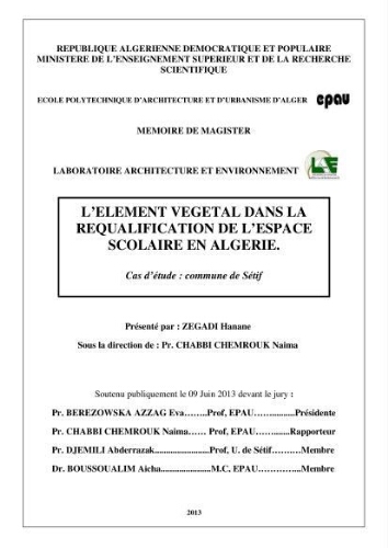 L'élement végétal dans la requalification de l'espace scolaire en algerie L'élement végétal dans la requalification de l'espace scolaire en algerie