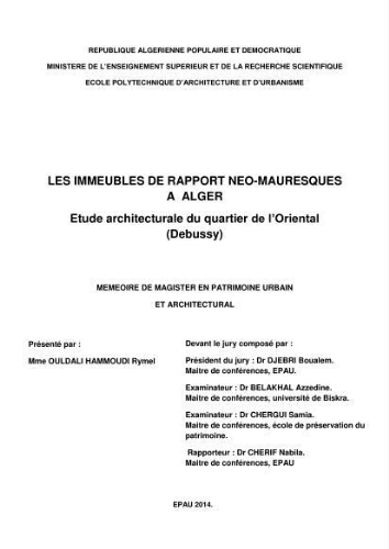 Les Immeubles de rapport néo-mauresques à Alger Les Immeubles de rapport néo-mauresques à Alger