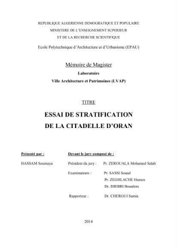 Essai de la stratification de la Citadelle d'Oran Essai de la stratification de la Citadelle d'Oran